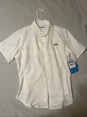Columbia White Short-Sleeve Button-Front Performance Shirt